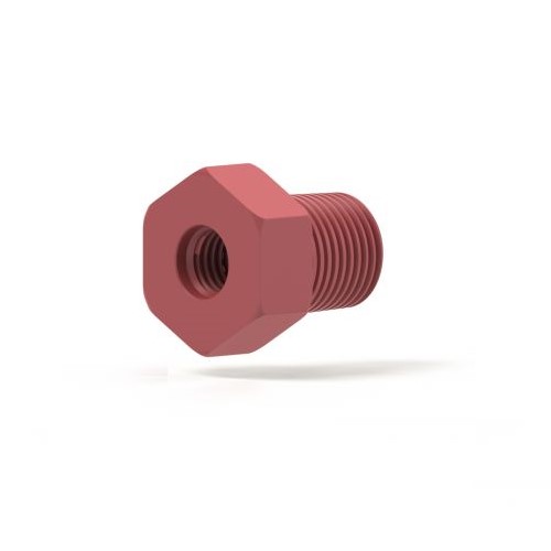 Upchurch Scientific National Pipe Threaded Adapter Body for 1/8 inch OD Tubing, 1/8 NPT Male to 1/4-28 Flat-Bottom Female, PEEK, Red, 100/pk - U-510-01C - Click Image to Close